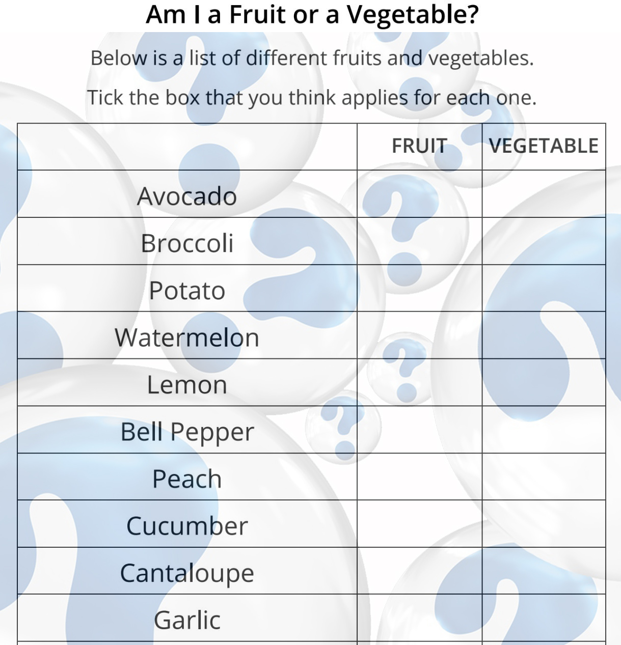 fruit or vegetable quiz