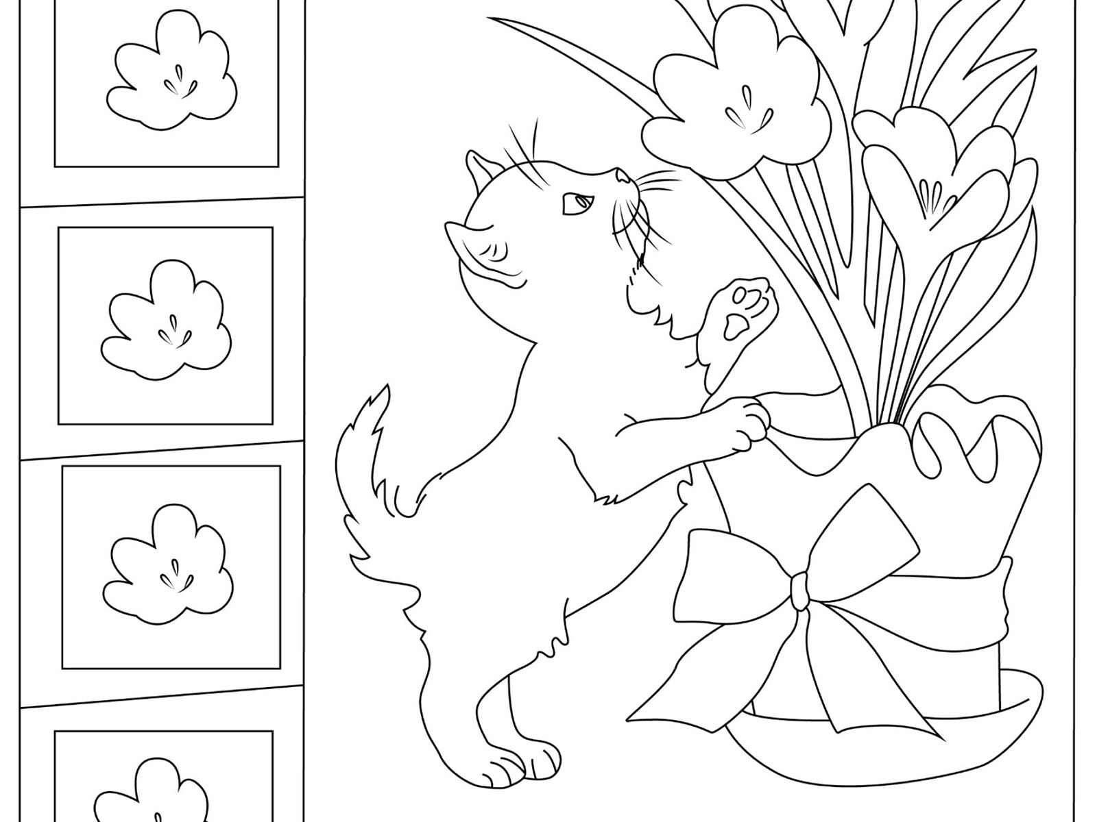 Cat and Flower Coloring Pages - Marias Place