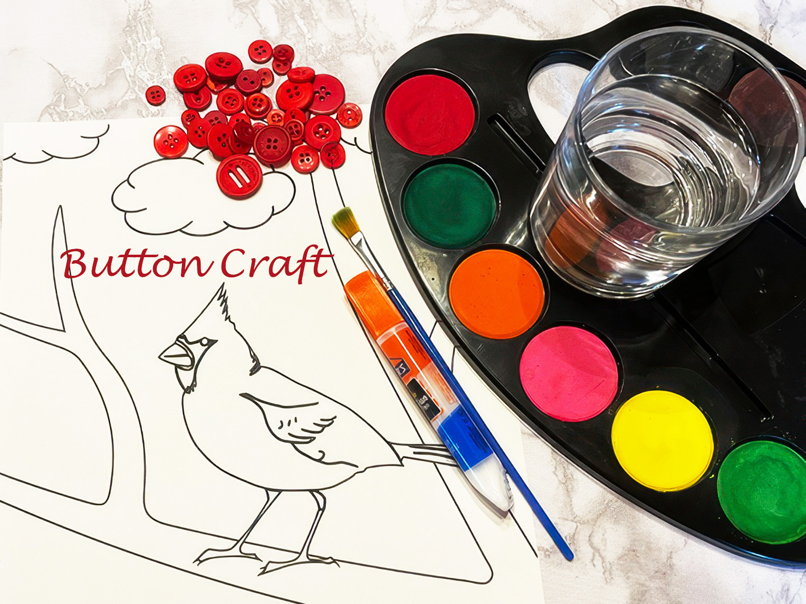 Button craft, cardinal bird